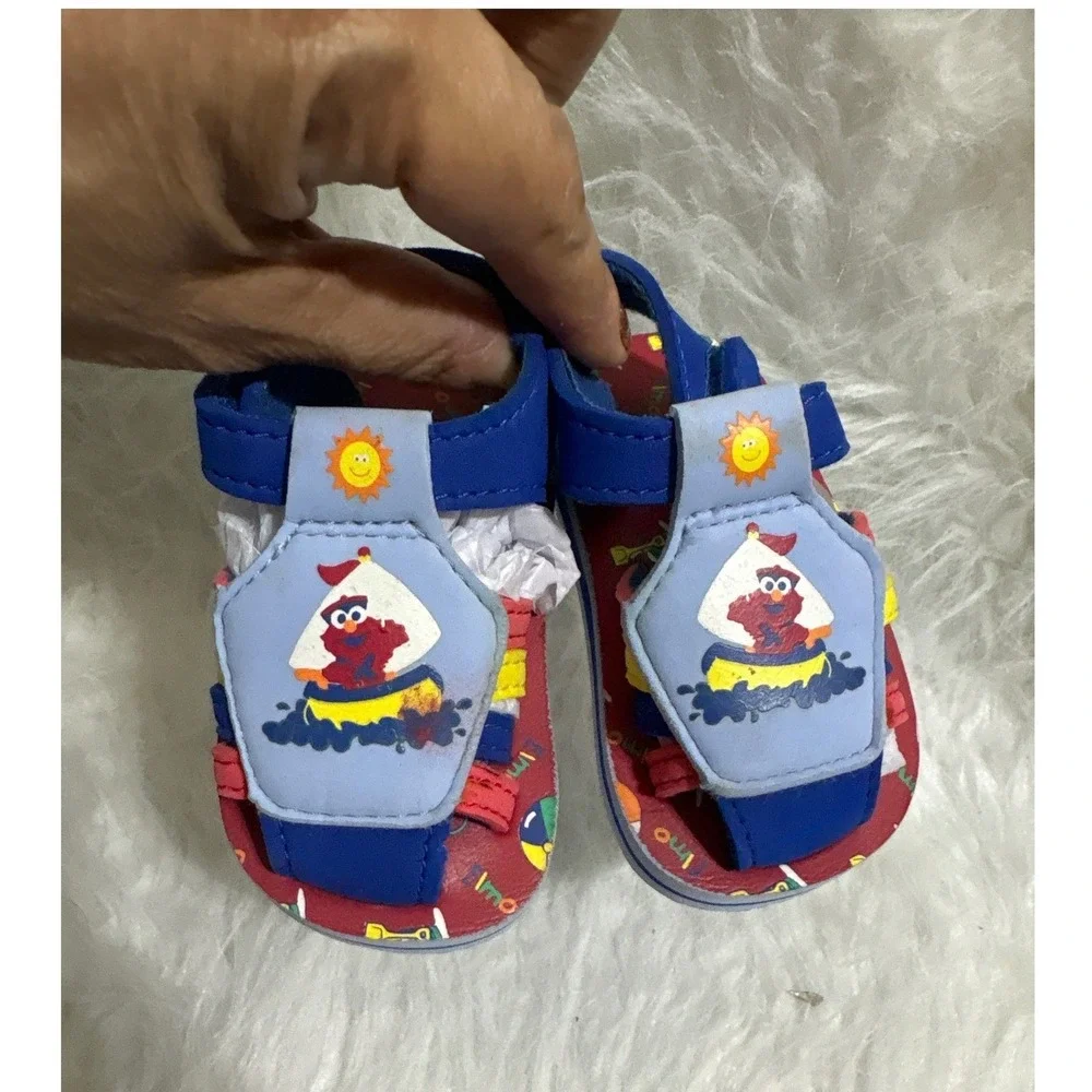 Sesame Street Elmo Toddler Sandals Blue Red Yellow Nautical Sailboat Size 4.5in